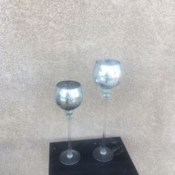 Silver Glass Candle Holder Set