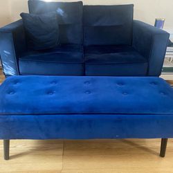 Velvet Ottoman With Storage Blue 