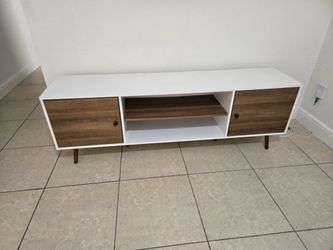 70” TV Stand Table White And Wooden