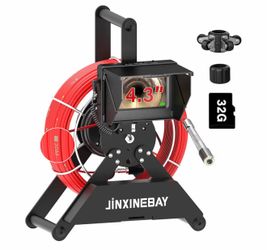 B-6) Sewer Pipe Inspection Camera, IPS Monitor 32GB TF Card DVR, IP68 1200TVL HD Camera 65/100FT Fiberglass Cable, 5600mAh Battery Night Vision, for H