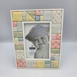 Vtg Burnes of Boston Pastel Patchwork Quilt 9 x 7 Picture Frame Cottage Decor