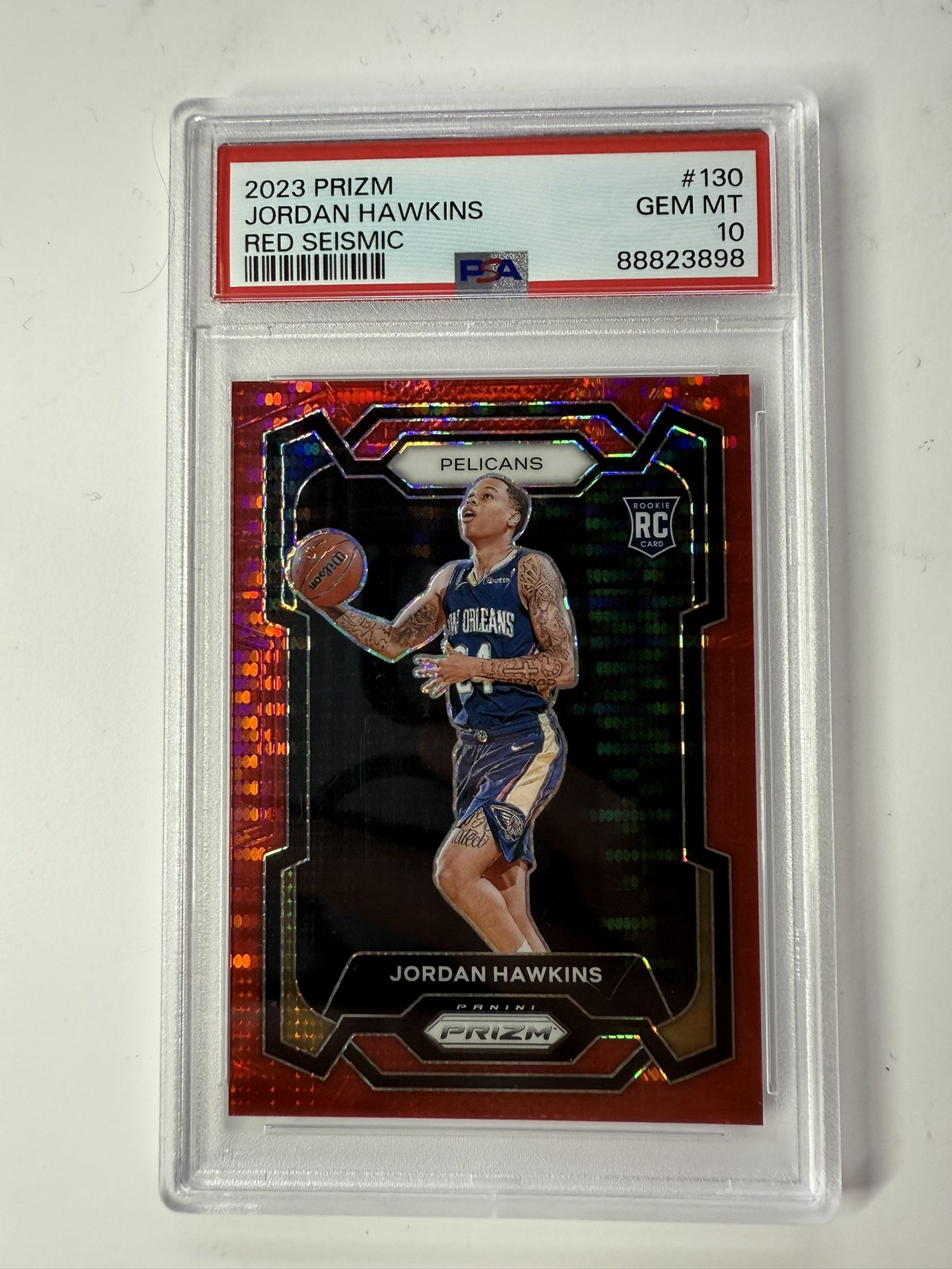2023-24 Panini Prizm - RARE PSA 10 Red Seismic Prizm #130 Jordan Hawkins /299 RC