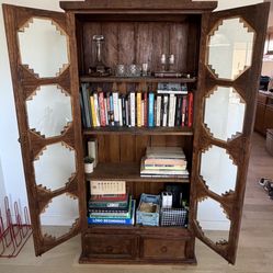 Southwestern Display Cabinet - Solid Wood Glass-Front Bookcase w/ Drawers