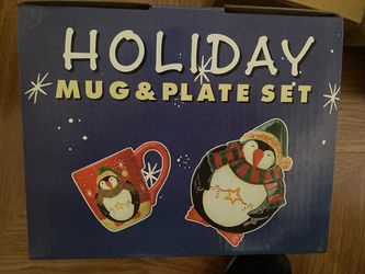 Holiday Penguin Mug & Plate Set
