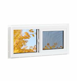 Vinyl Basement Window, Bathroom Sliding Window 32" x 14" White Double Pane Insulated Tempered Glass and Fiberglass Screen for Basement, Bathroom, Shed