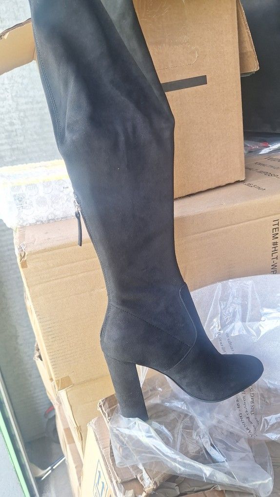 Steve Madden Emotions Faux Suede Over The Knee Boots Sz Black 1/4 Heel  Vegan