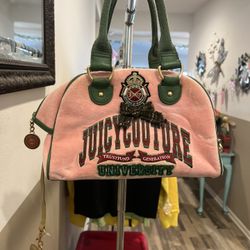 Juicy Couture bowler totebag velour pink green trustfund university grail rare Vintage