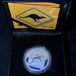 2013 Australia Road Sign Series - Kangaroo Silver .999 Frosted UNC $1 Coin & COA