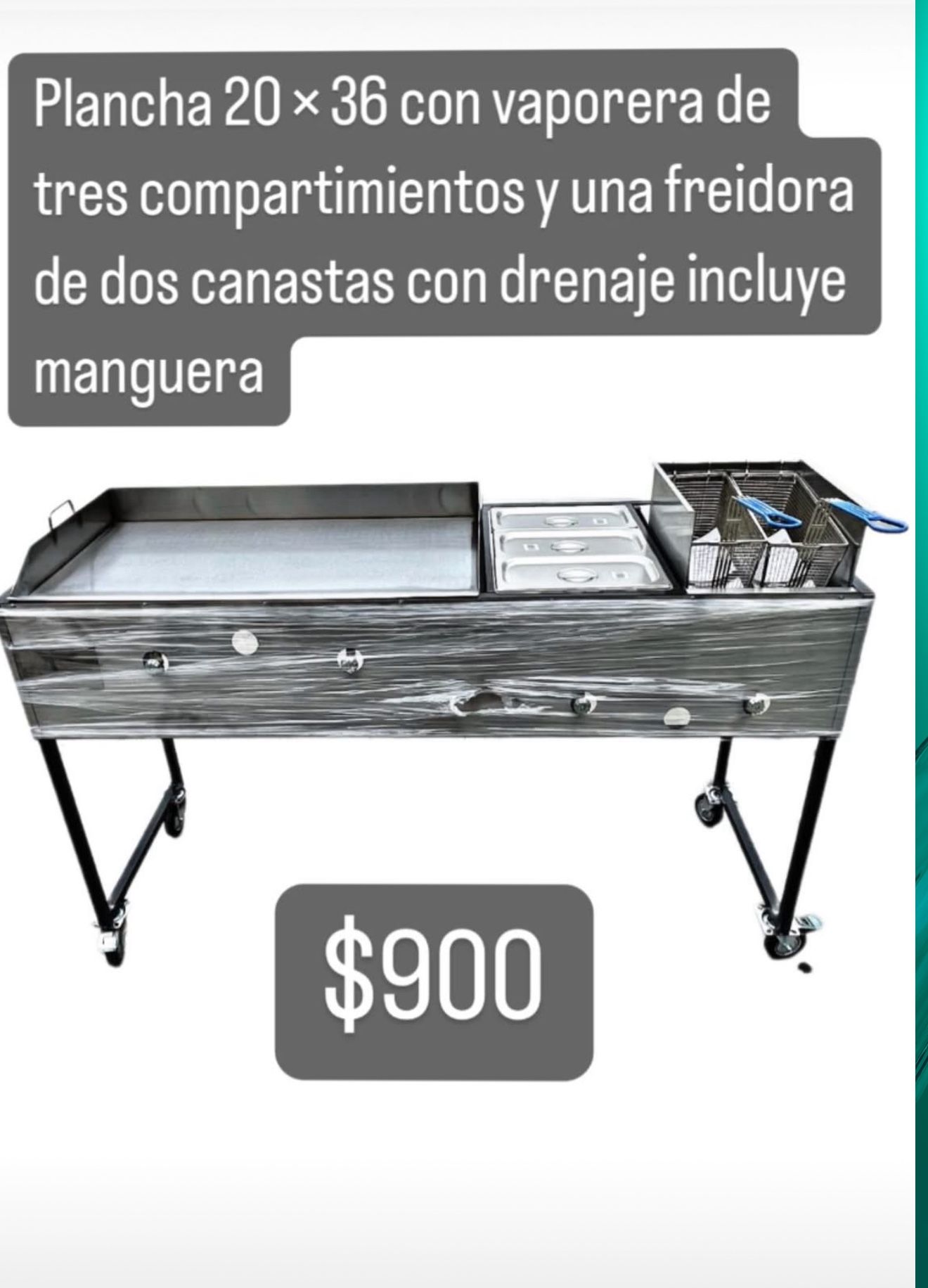 New Big Taco Cart/ Nuevo Carro Taquero I Con 3 Charolas I Con Freidora 