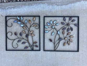Set of Square Metal Leaves Wall Decorations