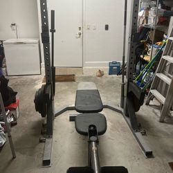Squat Rack, Olympic Bar Bench And Weights Full Set