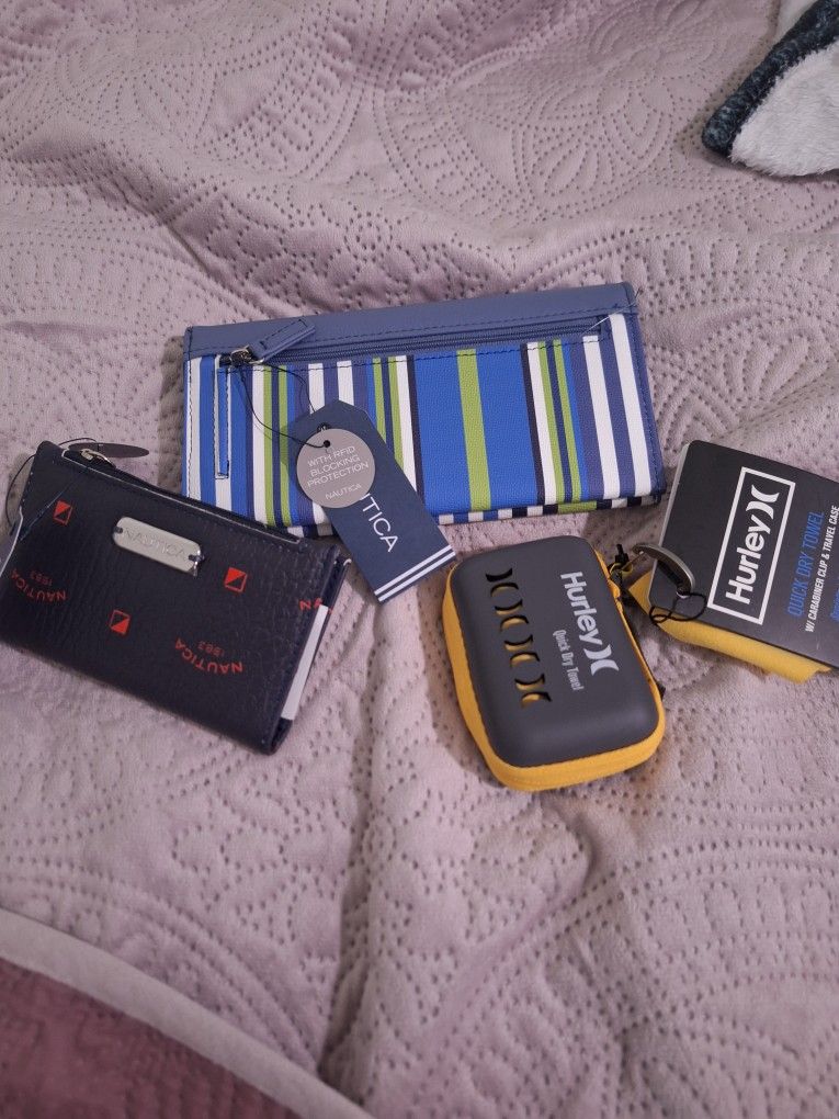 2 Nautica Wallets and a Hurley Quick Dry Towel