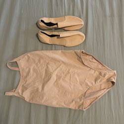 Girl’s Dancing Gear- 2 leotards, 2 pairs of ballet shoes,  leather jazz shoes and tap shoes