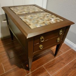 Vintage Mid Century Modern MCM Mosaic Tile Sofa End Table Real Wood 