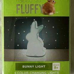 Happy Go Fluffy Blue Bunny Night Light 6 Color Changing Lights New