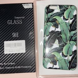 Brand New 6S Plus Tropical Banana Leaves Phone Case Plus 2 Glass Tempered Screen Protectors