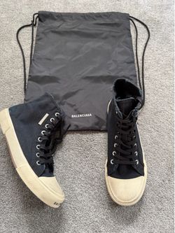 Size 8 Balenciaga Paris High Sneaker Distressed Black