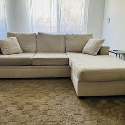 Sand Beige Fabric 97" Sofa with Reversible Chaise