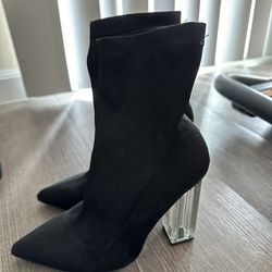 Black Booties With Clear Heel 