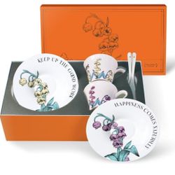 Tea Cup Set With 2 Tea Cups 2 Saucers And 2 Spoon 7 OZ Espresso Coffee Mug Vintage Creativetea