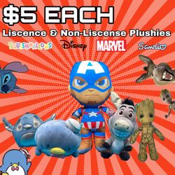 $5 Licensed (With Tags) and Non-Licensed Plush toys (PERFECT Birthday Gift Idea and Christmas Stocking Stuffers) Squishmallows, Disney, Marvel, Sanrio