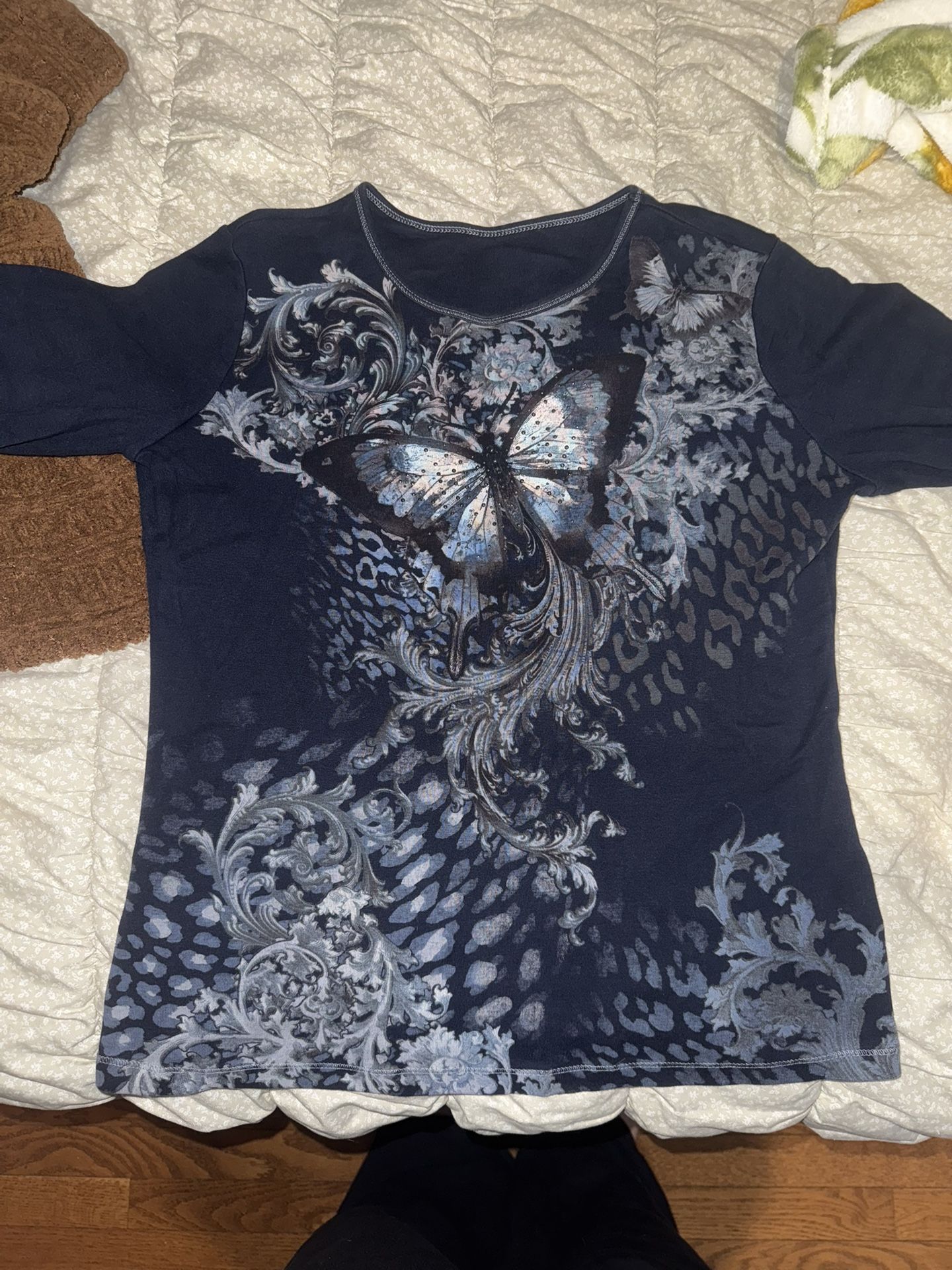 Y2K navy and black butterfly top