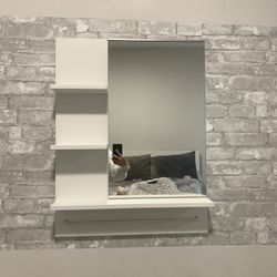 White Mirror With Shelf 
