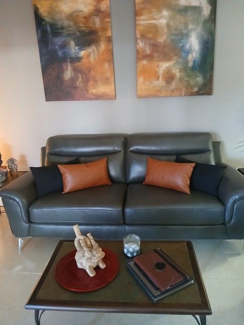 Dark Gray Leather Sofa