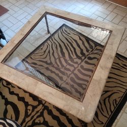 Stunning Solid Marble Glass Coffee Table With Bronze Frame