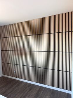 Wood Slat Acoustic Wall Panels – Natural Wood/Black Felt – Approx. 2’x2’