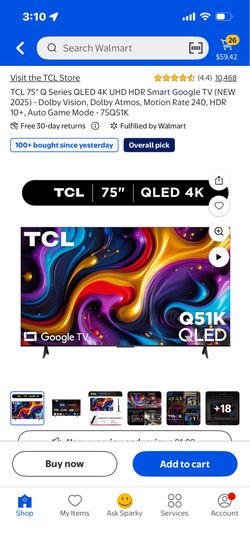📺 TCL 75” QLED 4K Smart Google TV (2025 Model) – Like New