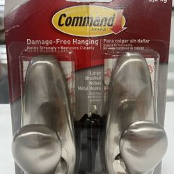 Command Large Brushed Nickel Metal Hooks Holds 5 LB FC13-BN-2ES