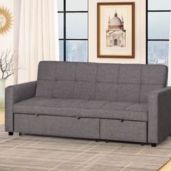 Brand New 84" x 57" Grey Linen Convertible Sofa Bed
