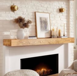 BoscoMondo Solid Wood Fireplace Mantel Shelf, Floating Mantle for Living Room, Farmhouse Rustic Wood Mantel, Easy Wall Mount with Heavy-Duty Metal Bra