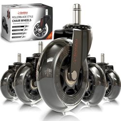 Professional Office Chair Caster Wheels Gift Set of 5 - Protect All Your Floors - 3'' Heavy Duty Replacement Rubber Desk Chair Casters - Best Protecti