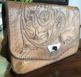 Vintage engraved leather purse