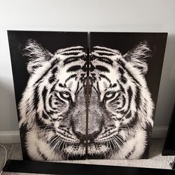 Black & White Tiger Face Canvas Art