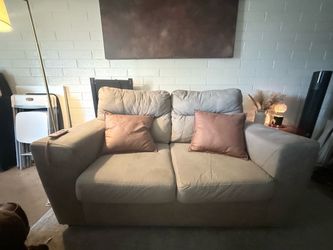 Free Beige Two-Seater Fabric Sofa
