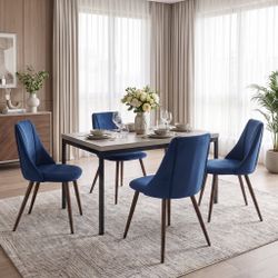 Homy Casa CAJON 150+SMEG 5-Piece Dining Set 59" Dining Table with 4 SMEG Dark Blue Upholstered Chairs Open Box