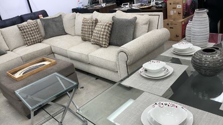 Beige Fabric Sectional Sofa with Chaise