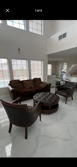 Beautiful elegant upscale luxury plush Sofa Ottoman And 2 Italian Leather Side Chairs