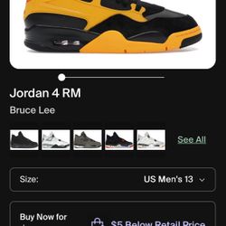 Jordan 4 Bruce Lee Edition Limited Edition Sz 13