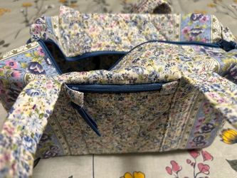 Fabric bag 10” x 5” x 6” high 2 zipper pockets and 2 end pockets
