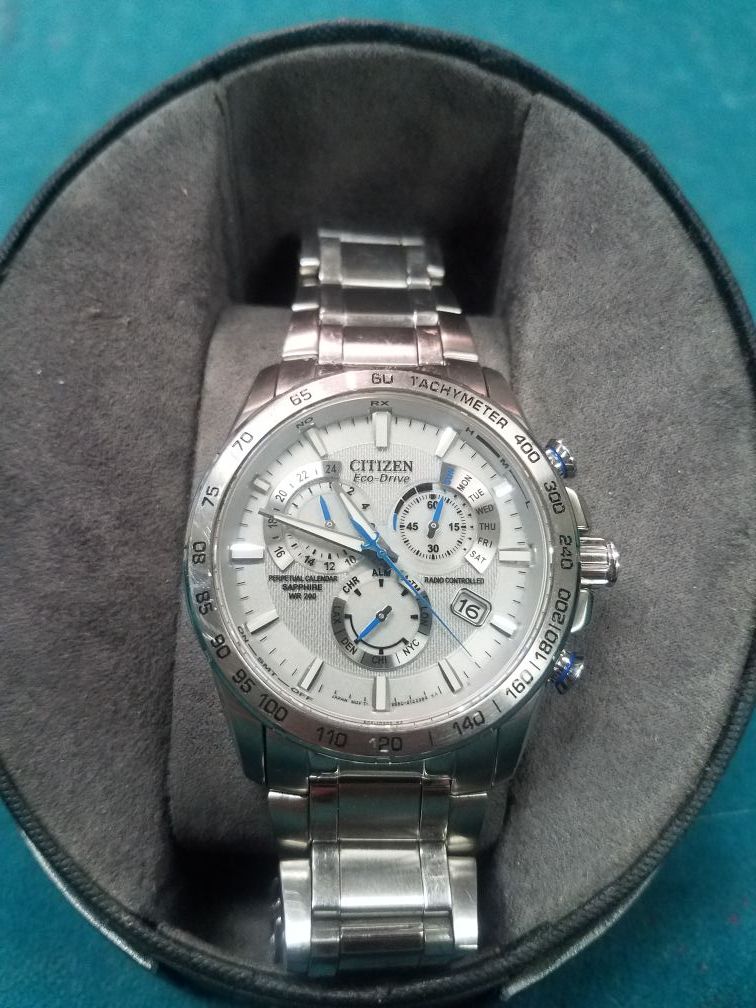 Citizen Men's Eco-Drive Perpetual Chrono A-T Stainless Steel Bracelet Watch 42mm AT4000-53B