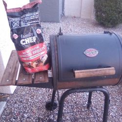 BBQ Smoker Grill With Bag Of Charcoal And Brush