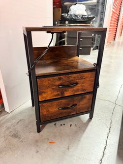 Nightstand with 2 Drawers and Charging Station
