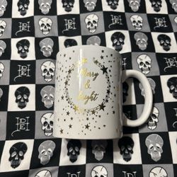Basic Merry & Bright White and Gold Christmas Holiday Mug