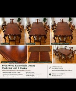 Dining set with 6 chairs extendable solid wood