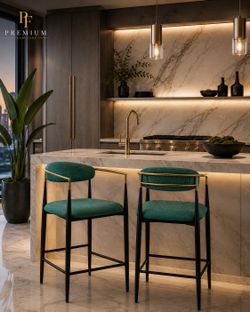 GREEN & GOLD COUNTER STOOLS (set of 2) wide seat 💺
