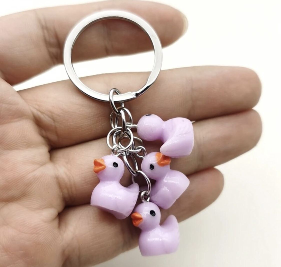 Brand New Cute Pink Rubber Ducky Resin Charms Keychain 